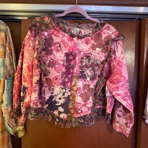 Magnolia Pearl Pink & Lavender Patchwork Floral Jacket strawberry trim